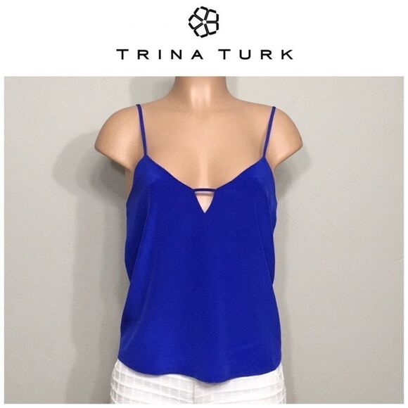 New. Blue silk v-neck spaghetti strap top. NWOT - Picture 1 of 5